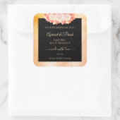 フローラピーコサンゴ大理石と黒の製品ラベル スクエアシール (バッグ)