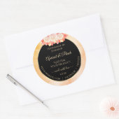 フローラピーコサンゴ大理石と黒の製品ラベル ラウンドシール (封筒)