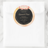 フローラピーコサンゴ大理石と黒の製品ラベル ラウンドシール (バッグ)