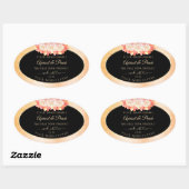 フローラピーコサンゴ大理石と黒の製品ラベル 楕円形シール (シート)