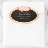 フローラピーコサンゴ大理石と黒の製品ラベル 楕円形シール (バッグ)