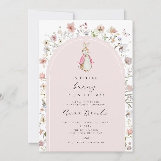 フローラピーターうさぎ女の子ベビーシャワー招待状 招待状 (正面)