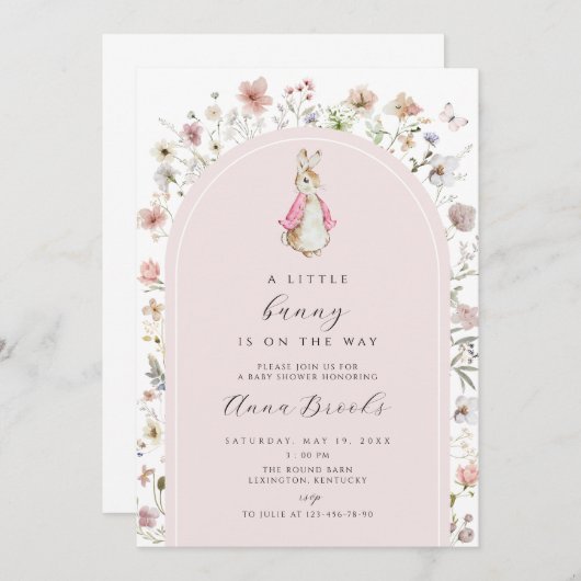 フローラピーターうさぎ女の子ベビーシャワー招待状 招待状 (正面/裏面)