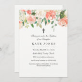 フローラピーチウォーターカラーバプテスマ招待状 招待状 (正面/裏面)