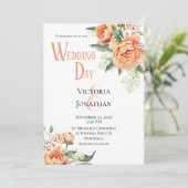 フローラピーチウォーターカラーモダン結婚式招待状 招待状 (スタンド正面)