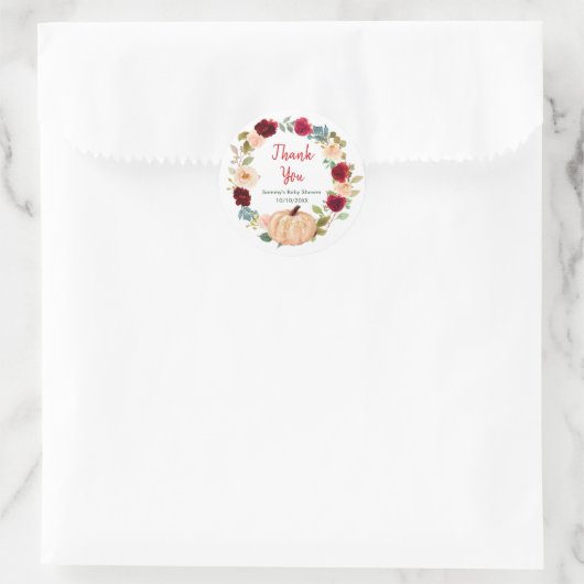 フローラピーチカボチャ赤ちゃんシャワーありがとう ラウンドシール (バッグ)