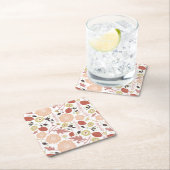 フローラピーチグリーンお洒落 スクエアペーパーコースター (インサイチュ)