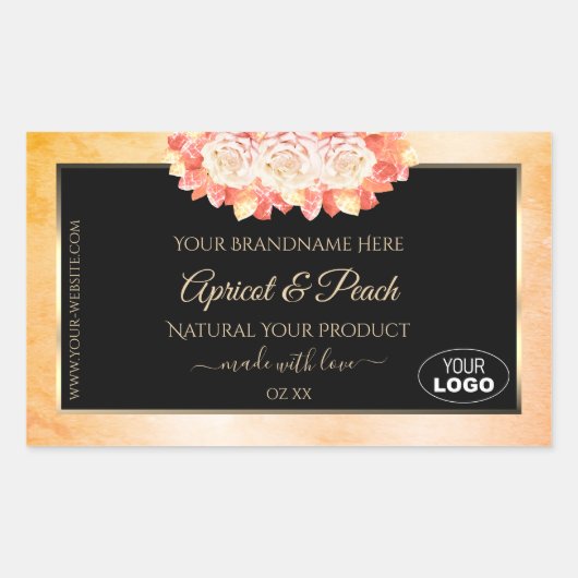 フローラピーチコーラルマーブルブラックプロダクトラベルロゴ 長方形シール (正面)