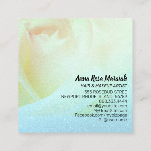 *~*フローラピーチバラグリッターアクアビジネスカード スクエア名刺 (裏面)