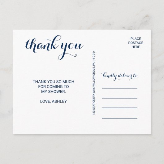 フローラピーチピンクとネイビーの水色ありがとう ポストカード (裏面)