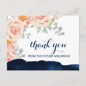フローラピーチピンクとネイビーの水色ありがとう ポストカード (正面)