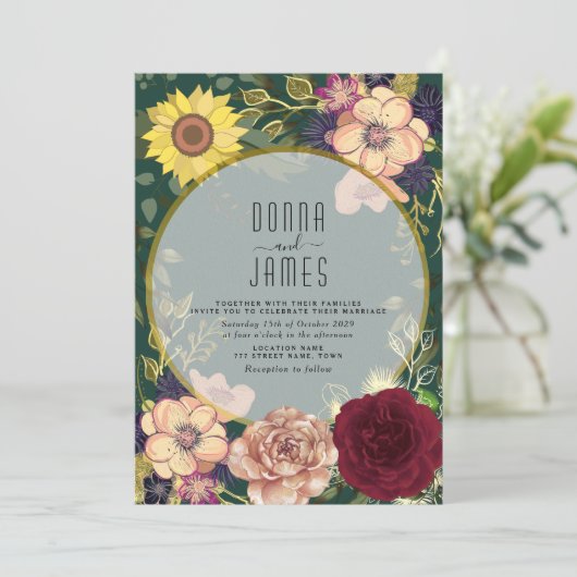 フローラピーチピンクエメラルドグリーン結婚式招待状 招待状 (スタンド正面)