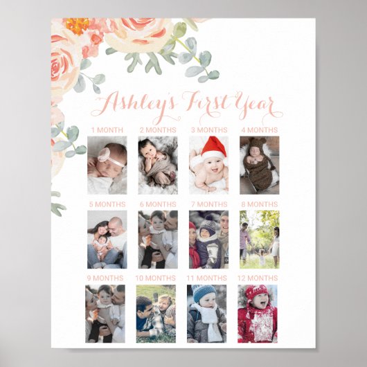 フローラピーチピンクベビーの初年写真サイン ポスター (正面)