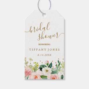 フローラピーチピンク金ゴールド紙吹雪ブライダルシャワー ギフトタグ