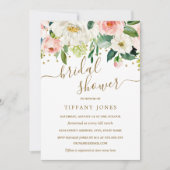 フローラピーチピンク金ゴールド紙吹雪ブライダルシャワー 招待状 (正面)