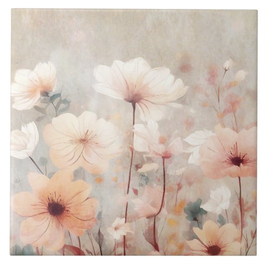 フローラピーチベージュフラワーズデザイン328 タイル (正面)