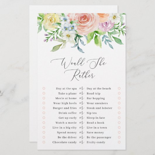 フローラピーチ彼女はむしろブライダルシャワーゲーム (正面/裏面)