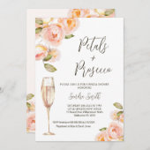 フローラピーチ花びらプロセッコQRコードブライダルシャワー 招待状 (正面/裏面)