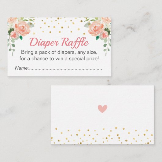 フローラピーチ赤ちゃんシャワー散水おむつラッフル エンクロージャーカード (正面/裏面)