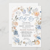 フローラピーチ赤面ブルーベビーシャワー 招待状 (正面/裏面)