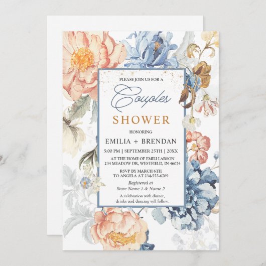 フローラピーチ赤面ブルー結婚ズ 招待状 (正面/裏面)