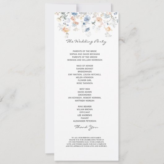 フローラピーチ赤面ブルー結婚式 プログラム (裏面)