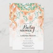 フローラピーチ&グリーンバナーベビーシャワー招待状 招待状 (正面/裏面)