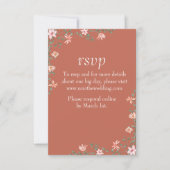 フローラピーチ、薄紫&クレイウェディングRSVPカード 出欠カード (正面)
