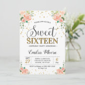 フローラピーチSweet sixteen16ガール誕生日 招待状 (スタンド正面)