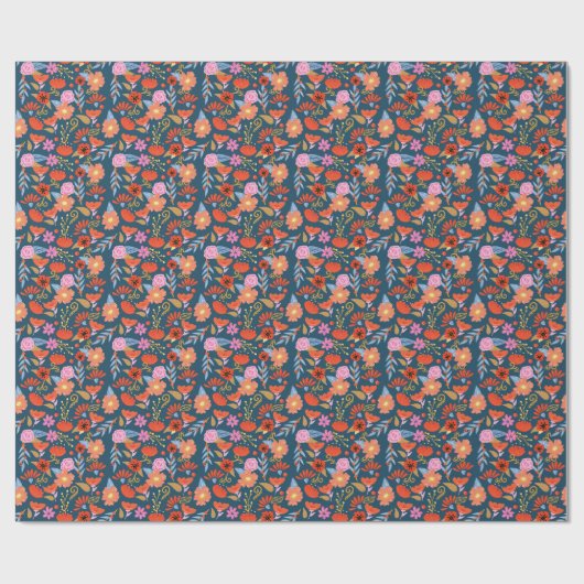 フローラフはっきりしたラワーフォークアートパターン ラッピングペーパー (フラット)