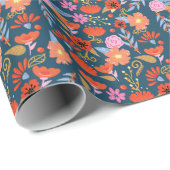 フローラフはっきりしたラワーフォークアートパターン ラッピングペーパー (ロールコーナー)
