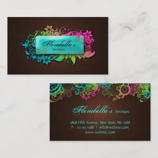 フローラファッションリネンブルーブラウンエスプレッソ 名刺 (正面/裏面)