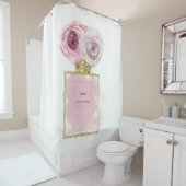 フローラファッション香水ボトルピンクローズ金ゴールドグラム シャワーカーテン (インサイチュ)