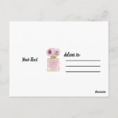 フローラファッション香水ボトルピンクローズ金ゴールドグラム ポストカード (裏面)