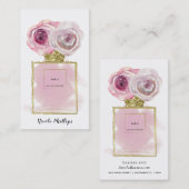 フローラファッション香水ボトルピンクローズ金ゴールドグラム 名刺 (正面/裏面)
