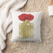 フローラファッション香水ボトルレッドローゼス金ゴールドグラム クッション (ブランケット)
