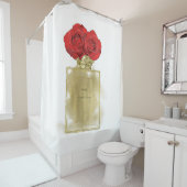 フローラファッション香水ボトルレッドローゼス金ゴールドグラム シャワーカーテン (インサイチュ)