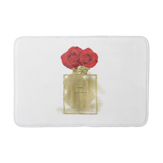 フローラファッション香水ボトルレッドローゼス金ゴールドグラム バスマット (正面)