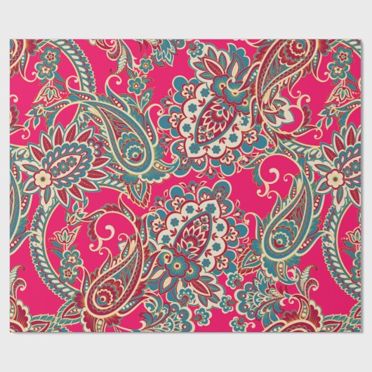フローラファブリックとペイズリーオーナメントシームレスなパターン ラッピングペーパー (フラット)