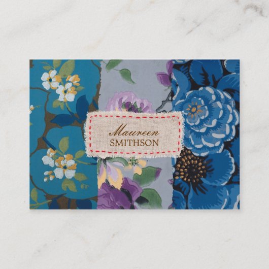 フローラファブリックパッチワーク(青パーソナライズされた) 名刺 (正面)