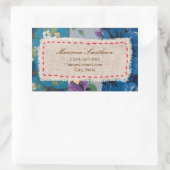 フローラファブリックパッチワーク(青)アドレスステッカー 長方形シール (バッグ)