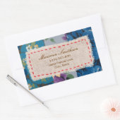 フローラファブリックパッチワーク(青)アドレスステッカー 長方形シール (封筒)