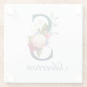 フローラファンシーネイビーモノグラム文字S ガラスコースター (裏面)