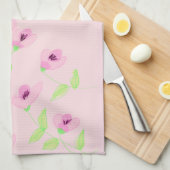 フローラファンシーピンクのプリントのハンドタオル キッチンタオル (四つ折り)