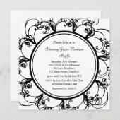 フローラファンシーブライダルシャワー招待(bl/wh) 招待状 (正面/裏面)