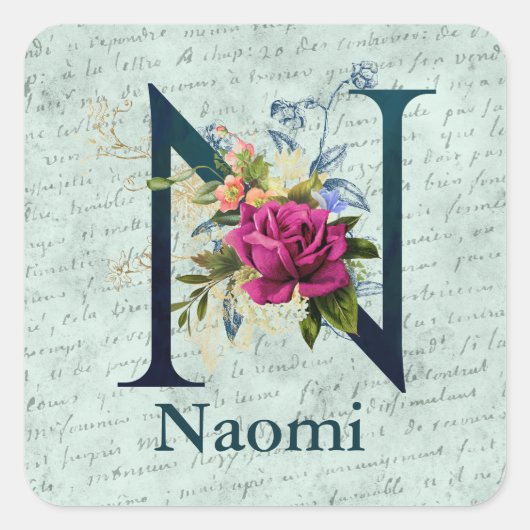 フローラファンシーモノグラムイニシャルN スクエアシール (正面)