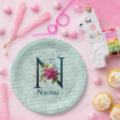 フローラファンシーモノグラムイニシャルN ペーパープレート (パーティー)