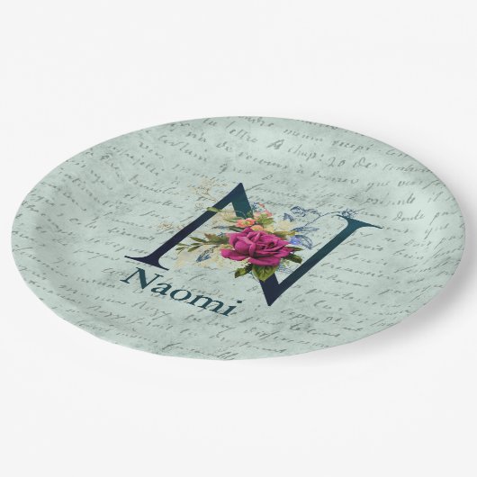 フローラファンシーモノグラムイニシャルN ペーパープレート (アングル)