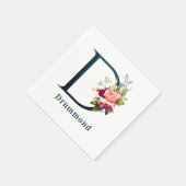 フローラファンシーモノグラムレターDカスタムウェディング スタンダードカクテルナプキン (角)