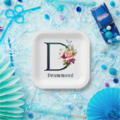 フローラファンシーモノグラムレターDカスタムウェディング ペーパープレート (パーティー)